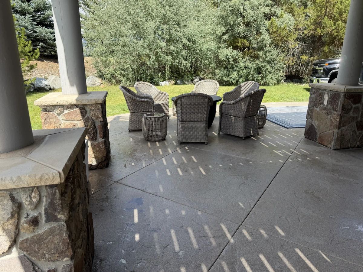 Stamped Patio Restoration in Breckenridge: Crack Repair, Grinding, and a Quartz Overlay