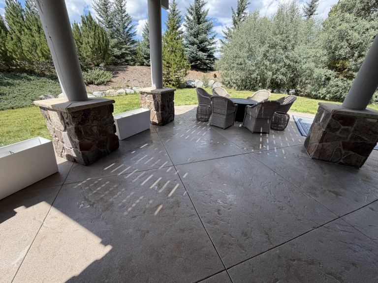 Stamped Patio Restoration in Breckenridge: Crack Repair, Grinding, and a Quartz Overlay, photo 2